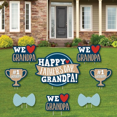 Big Dot of Happiness Grandpa, Happy Father's Day - Yard Sign and Outdoor Lawn Decorations - We Love Grandfather Yard Signs - Set of 8