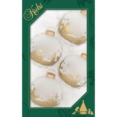 Christmas by Krebs 4ct White and Gold Glass Bethlehem Scene Christmas Ball Ornaments 2.5" (60mm)