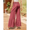 Women's High Waist Wide Leg Pants Ruffle Smocked Waist Tie Belt Trousers - 3 of 4