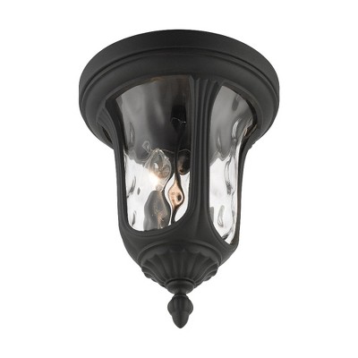 Elegant Oxford Hand-Blown Clear Water Glass 2-Light LED Flush Mount in Textured Black