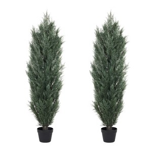 COWLOWN 59" Set of 2 UV - Resistant Artificial Topiary Trees£¬ Faux Cedar, Pine & Cypress for Front Porch, Patio - 1 of 4