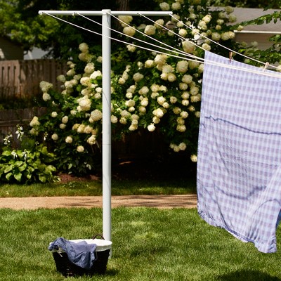 White Powder-Coated Steel T-Post Clothesline Pole with Plastic End Caps