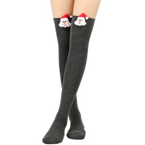 BABYYER Christmas Socks, Women Thigh High Long Stockings with Xmas Doll Elastic and Soft for Holiday Decorations - 1 of 4