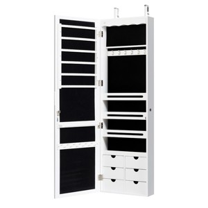 Tangkula Wall/Door Mounted Jewelry Armoire w/Mirror & LED Lights Brown/White - 1 of 4
