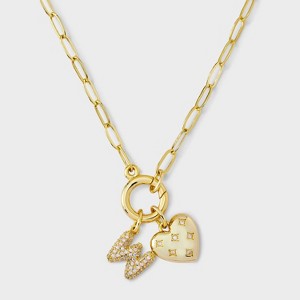 14K Gold Dipped Cubic Zirconia Puffy Heart Charm Initial Necklace - A New Day™ Gold - 1 of 4