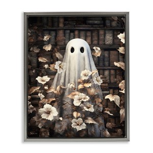 Stupell Industries Bookish Ghost & Flowers Floating Frame Canvas Art - 1 of 4
