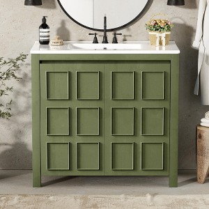 APRILSOUL 36 " Bathroom Vanity Organizer with Ceramic Sink, Set Bathroom Storage Cabinet - 1 of 4