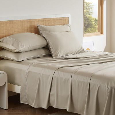 100% Cotton Sheets Bed Set - 300 Thread Count Sateen Weave with Deep Pocket Bed Sheets, Breathable