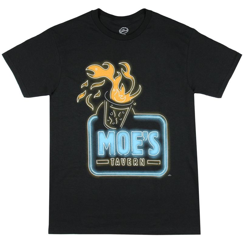 The Simpsons Shirt Men's Moe's Tavern Flaming Moe Neon Sign Logo T-Shirt Tee, 1 of 4