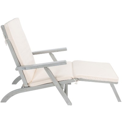 Ocean Liner Inspired 48" Grey Acacia Wood Chaise Lounge with Beige Cushion