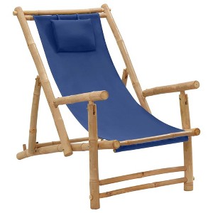 vidaXL Height-Adjustable Bamboo Deck Chair with Armrests and Polyester Canvas in Navy Blue - 1 of 4