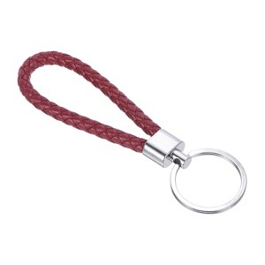 Unique Bargains Braided PU Leather Car Wallet Keychain with Stainless Steel Key Ring - 1 of 3