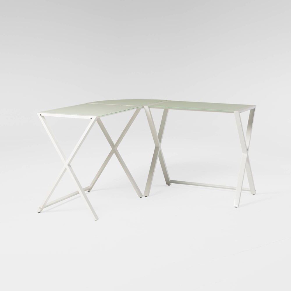 Photos - Office Desk Modern Glass L Shaped Gaming Computer Desk White - Saracina Home