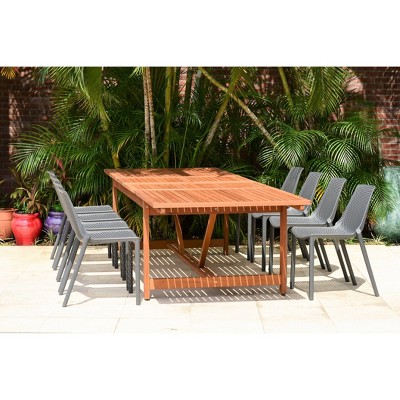 Elvis 9pc Rectangular Wood/Resin Double Leaf Extendable Patio Dining Set - Gray - Amazonia