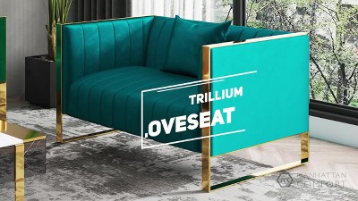 Teal Velvet Tufted Loveseat with Gold Metal Frame