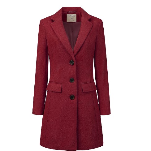 INSPIRE CHIC Women s Notched Lapel Single Breasted Outwear Winter Coat Burgundy X Large