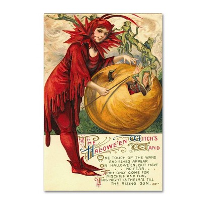 Vintage Halloween Poster Canvas Art with Pumpkin and Elves