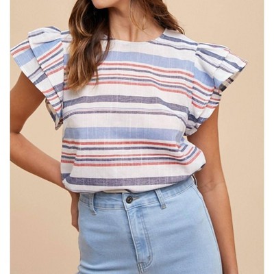 Women's Stripe Ruffle Sleeve Top - AnnieWear