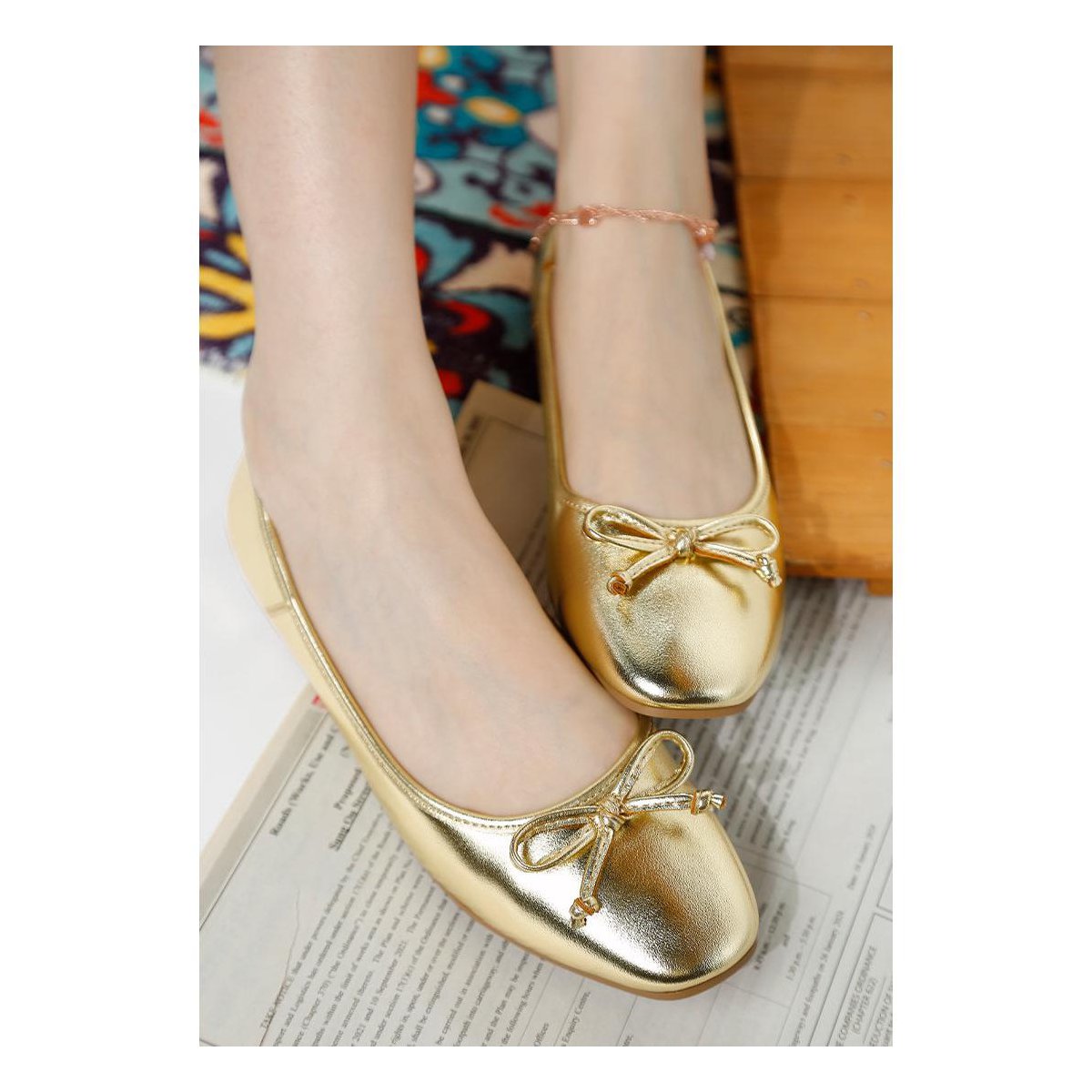 Обувь Rag & Co Womens Ipara Bow Detail Metallic Ballerinas 6 — фото 2