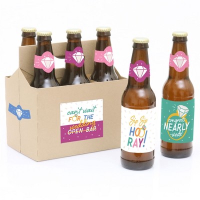 Big Dot of Happiness Just Engaged - Colorful - Engagement Party Decorations for Women and Men - 6 Beer Bottle Label Stickers and 1 Carrier