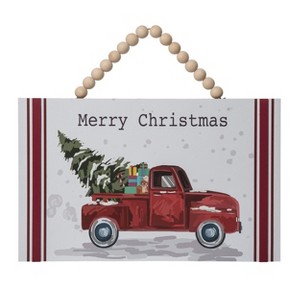 Transpac Wood 18.75 in. Multicolored Christmas Trucking Tree Farm Striped Wall Decor - 1 of 2
