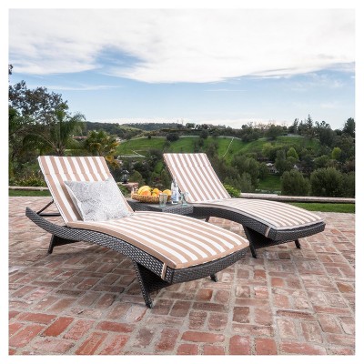 Salem 3pc Gray Wicker Lounge and Coffee Table - Brown and White Stripe - Christopher Knight Home