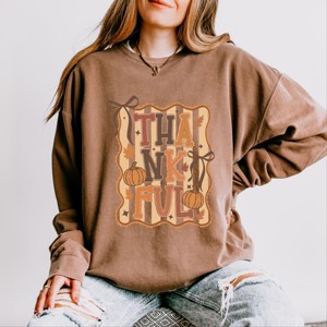 Simply Sage Market Coquette Thankful Stripes Lightweight Garment Dyed Sweatshirt - 1 of 4