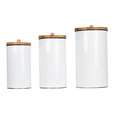 Set of 3 White Enamel Metal Lidded Decorative Storage Canisters - Foreside Home & Garden