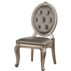 Set of 2 24" Northville PU Dining Chairs Antique Silver - Acme Furniture: Queen Anne Style, Tufted Back - 1 of 4
