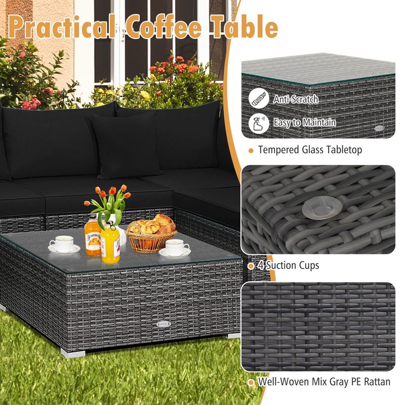 Tangkula 7PCS Patio Rattan Sectional Sofa Set Outdoor Furniture Set w/ Cushions, 5 of 9