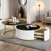 Electro Burst 27.6" Round Nesting Coffee Table Set, Fluted MDF Design with Storage Drawer & Gold Metal Base, Modern 2-Piece Set - 4 of 4