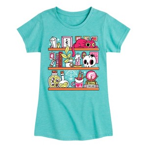 Girls' - Instant Message - Witchy Bookshelves -Youth Girls Short Sleeve T-Shirt Fitted Short Sleeve Graphic T-Shirt - 1 of 4