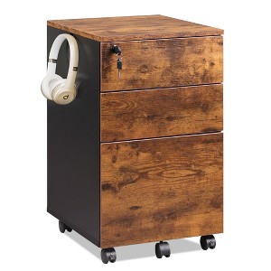 GALAXHERO 3 Drawer Rolling File Cabinet with Lock, Wood Under Desk Filing Cabinet fits - 1 of 4