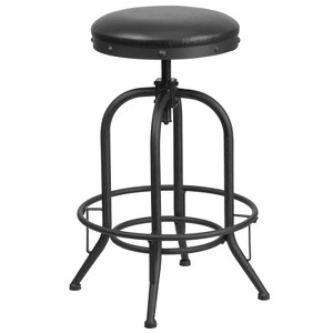 Merrick Lane Barstool Contemporary Black Faux Leather Backless Stool with Swivel Seat Height Adjustment and Footrest - 1 of 4