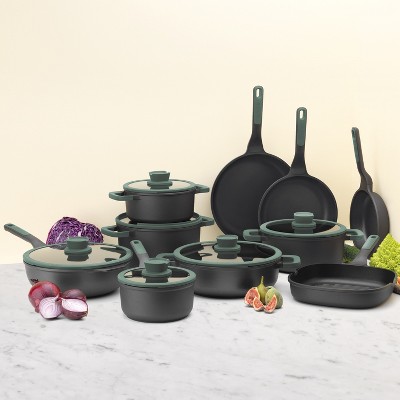 Forest Green Non-Stick Cast Aluminum Stockpot with Glass Lid