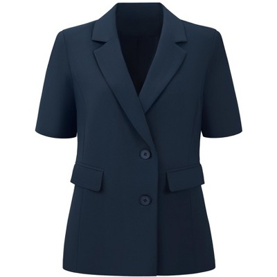 INSPIRE CHIC Women's Business Casual Short Sleeve Notched Lapel Collar Summer Work Blazers X-Large Navy Blue — фото 2