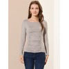 Allegra K Women's Round Neck Long Sleeves Ruched Casual Fitted Top - 3 of 4