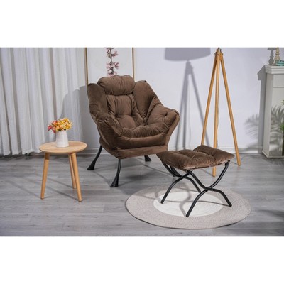 VYNXARIA Living Room Chairs Modern Cotton Fabric Lazy Chair,Single Steel Frame Leisure Sofa Chair with Armrests and A Side Pocket,Brown