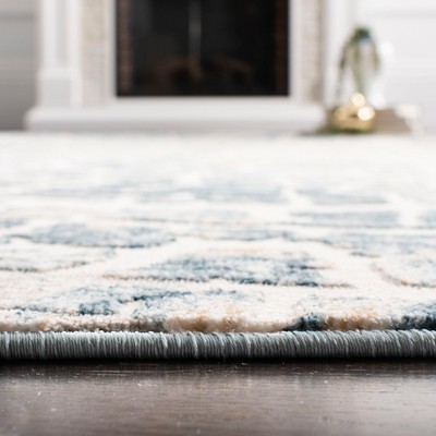 Blue Abstract Synthetic Stain-Resistant Rectangular Area Rug