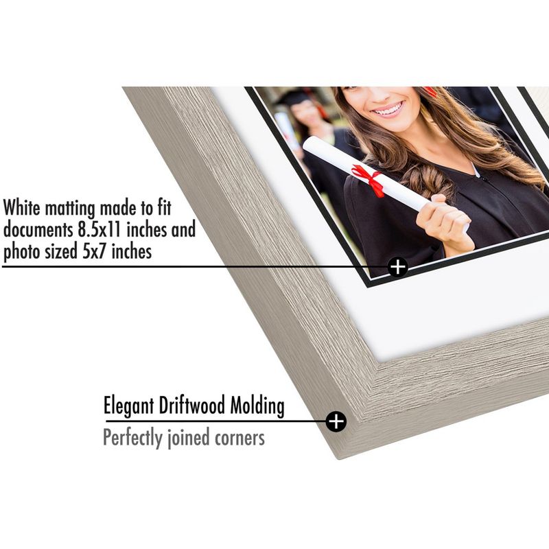 Americanflat 11x18 Graduation Frame with tempered shatter-resistant glass - 2 Opening Mat Displays 5x7 Photo Frame and 8.5x11 Diploma Frame - Available in a variety of Colors, 5 of 6