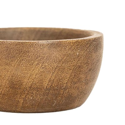 Set of 3 Brown Mango Wood Pinch Bowls with Leather Tie