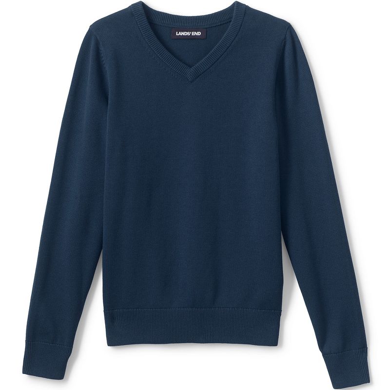 Lands' End School Uniform Kids Cotton Modal Fine Gauge V-neck Sweater, 1 of 4