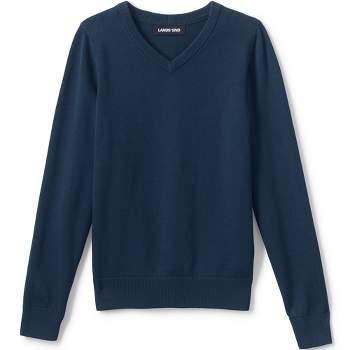 Lands' End School Uniform Kids Cotton Modal Fine Gauge V-neck Sweater