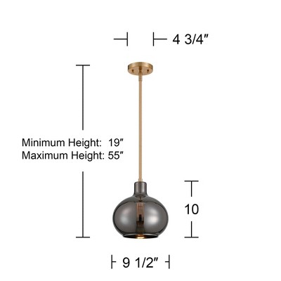Adjustable Brass and Smoky Glass Globe Mini Pendant Light