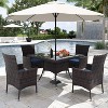 ALAULM Patio Furniture Outdoor Dining Set, Wicker Rattan Patio Dining Table and Chairs Set, Square Tempered Glass Tabletop with Umbrella Set - 2 of 4
