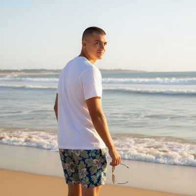 Burnside Men's Navy Floral 6" inseam Bathing Suit | Navy/Green Large — фото 4