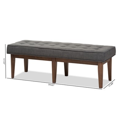 Lucca Mid-Century Button-Tufted Bench in Dark Grey and Walnut