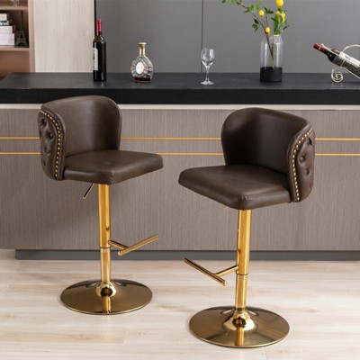 INFURNIC Counter and Bar Stools Swivel Tufted PU Upholstered Barstools with Adjustable Seat for Kitchen, Brown, 18.1"*19"*42.9"