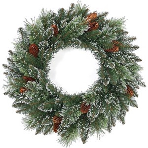 Acekool Frosted Holiday Decor Set with Wreath, Garlands, and Swags, Pinecone and Berry Accents, Indoor Outdoor Decoration - 1 of 4