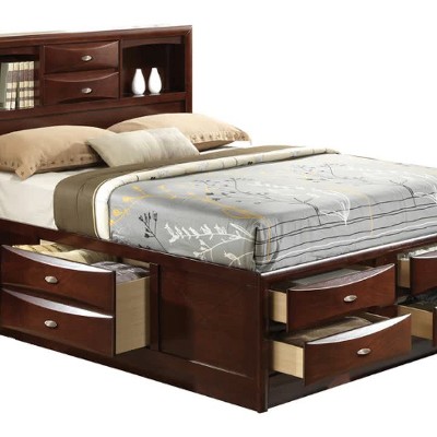 Espresso Queen Wood Storage Bed with Headboard and Drawers